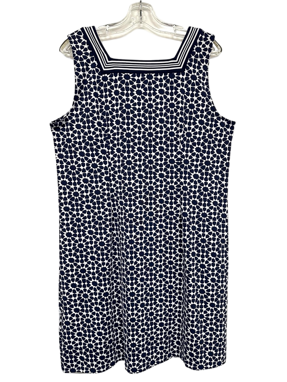 Talbots Navy White Nautical Dress XL Petite Square Neck Jersey Shift Preppy
